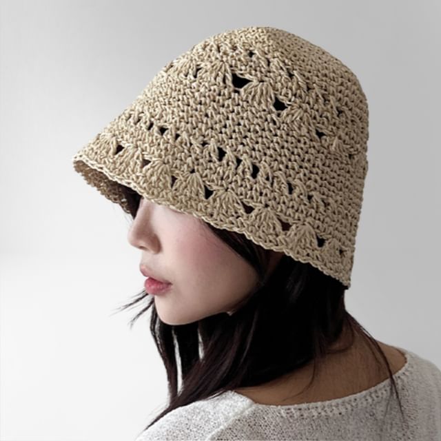 SeoulMall-Crochet Straw Bucket Hat