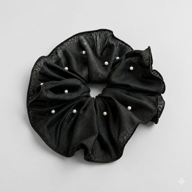 SeoulMall-Faux Pearl Ruffle Scrunchie