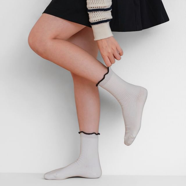 SeoulMall-Frill Trim Socks