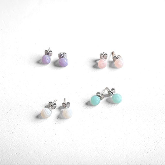 SeoulMall-Macaron Color Bead Stud Earrings