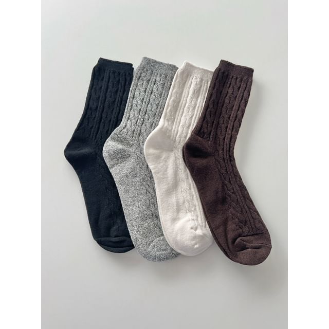 SeoulMall-Plain Cable Knit Socks