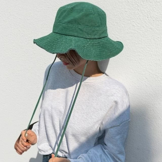 SeoulMall-Plain Drawstring Bucket Hat