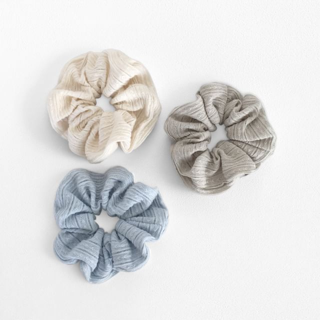 SeoulMall-Plain Perforated Knit Scrunchie