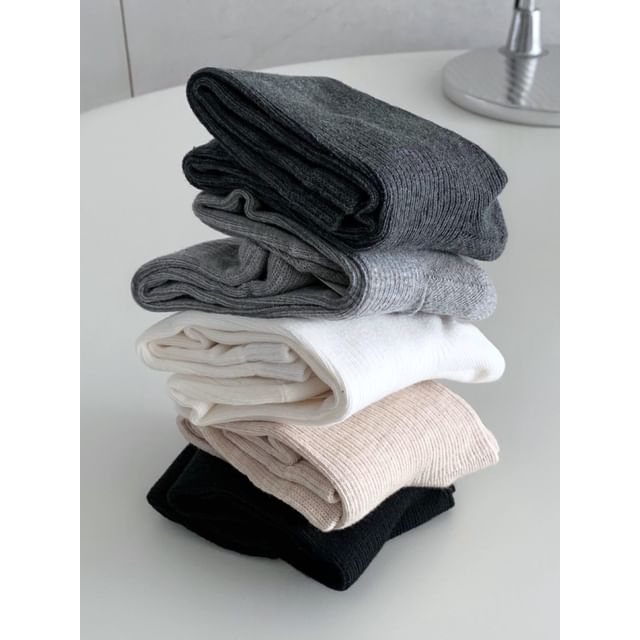 SeoulMall-Plain Ribbed Socks