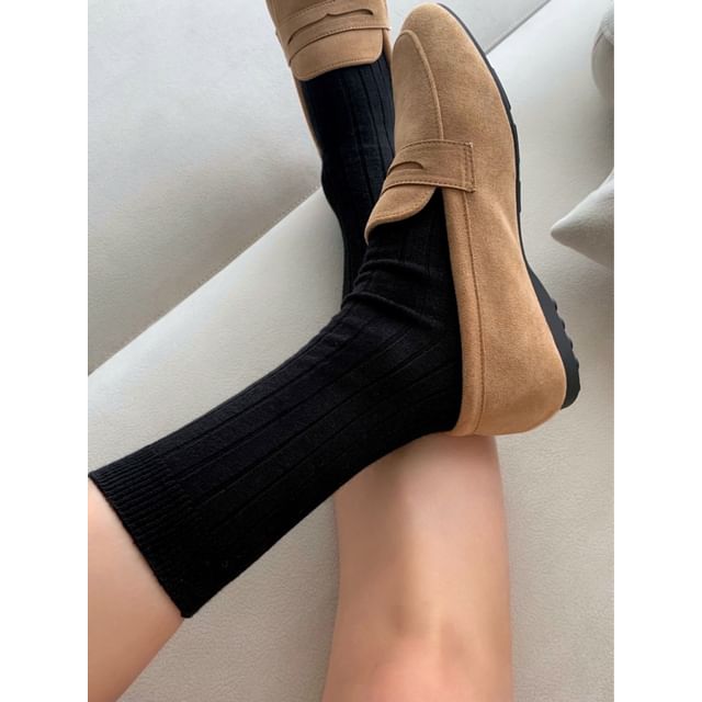 SeoulMall-Plain Ribbed Socks