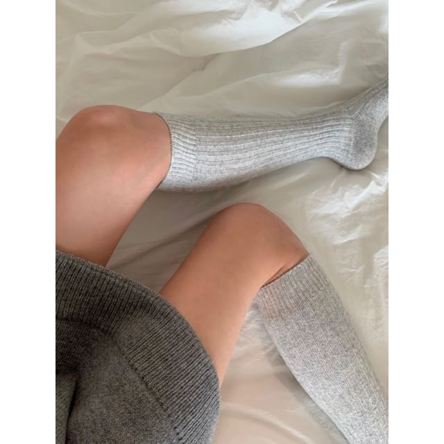 SeoulMall-Plain Ribbed Socks