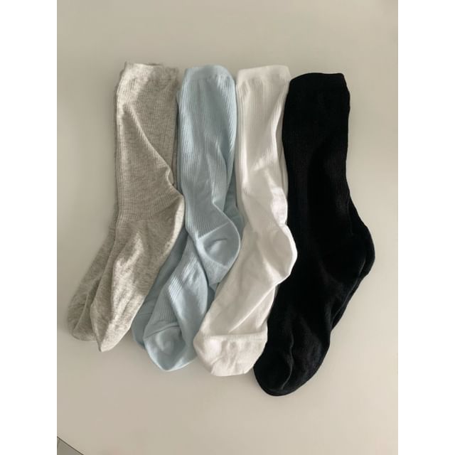 SeoulMall-Plain Ribbed Socks