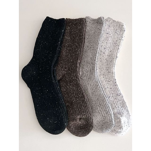 SeoulMall-Plain Ribbed Socks