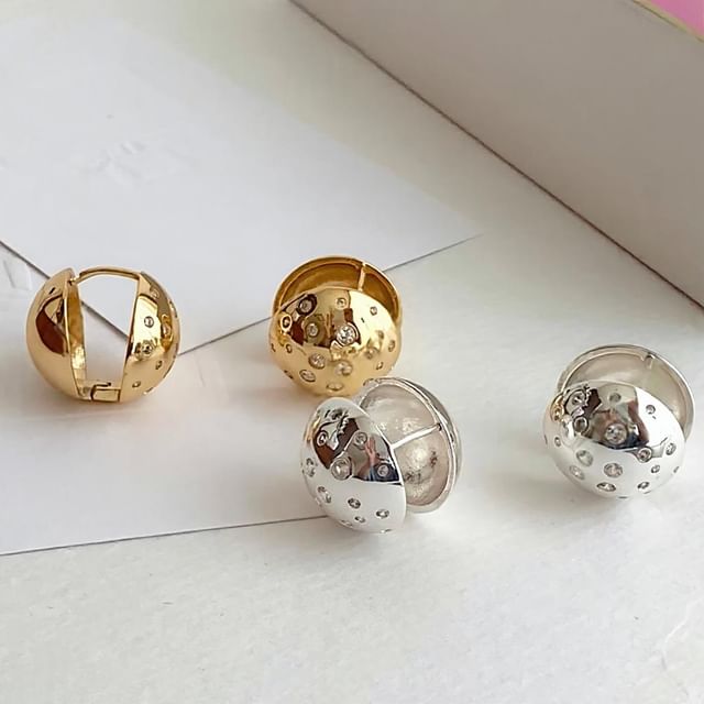 SeoulMall-Rhinestone Ball Earrings