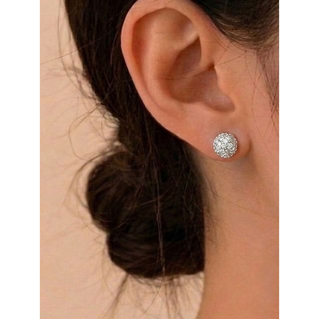 SeoulMall-Rhinestone Ball Earrings
