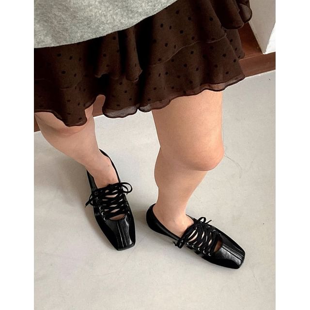 SeoulMall-Square Toe Lace-Up Flats