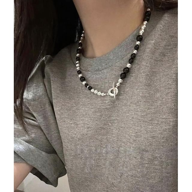 SeoulMall-Sterling Silver Bead Necklace