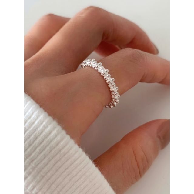 SeoulMall-Sterling Silver Beaded Open Ring