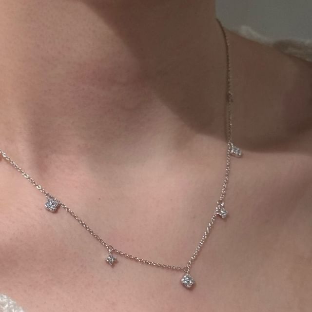 SeoulMall-Sterling Silver Rhinestone Necklace