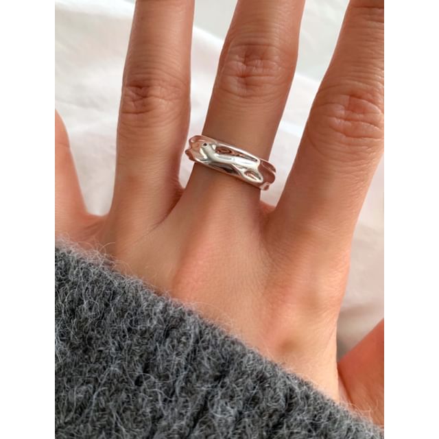 SeoulMall-Sterling Silver Ripple Open Ring