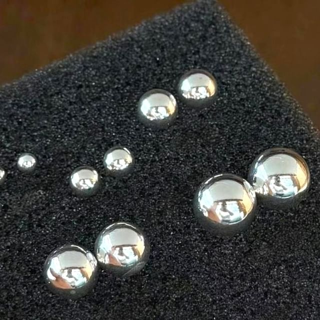 SeoulMall-Sterling Silver Round Bead Earrings