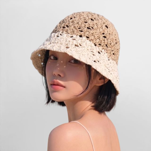 SeoulMall-Two Tone Crochet Bucket Hat