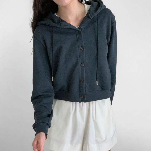 SeoulPop-Boxy Plain Button-Up Hoodie