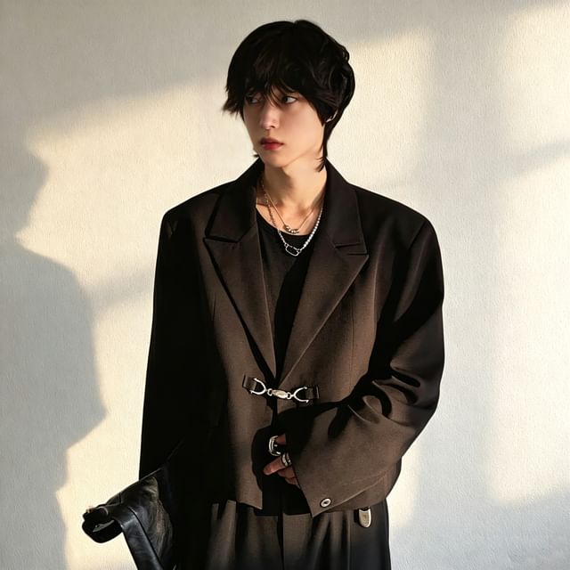 SeoulPop-Clasp Designed Cropped Blazer