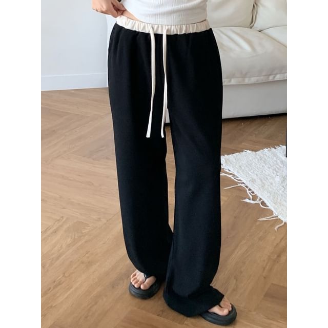 SeoulPop-Contrast Trim Drawstring Shift Pants