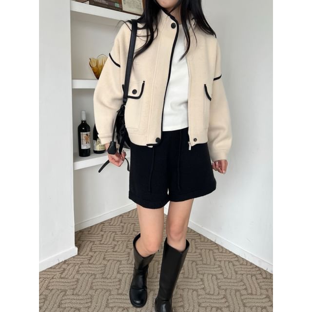 SeoulPop-Contrast Trim Zip-Up Jacket