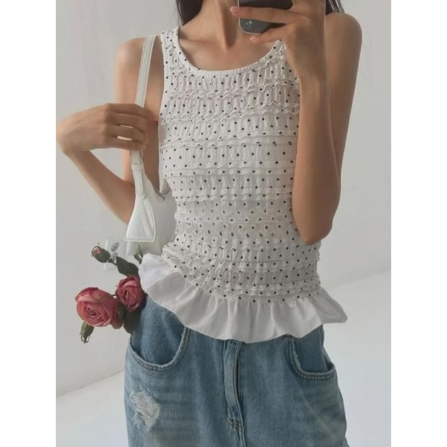 SeoulPop-Dot Ruffle Trim Tank Top