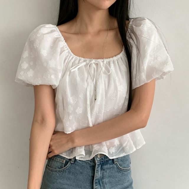 SeoulPop-Double-Layer Ruffle Puff-Sleeve Blouse