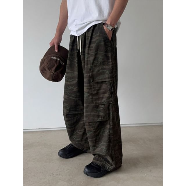 SeoulPop-Drawstring Camouflage Cargo Pants