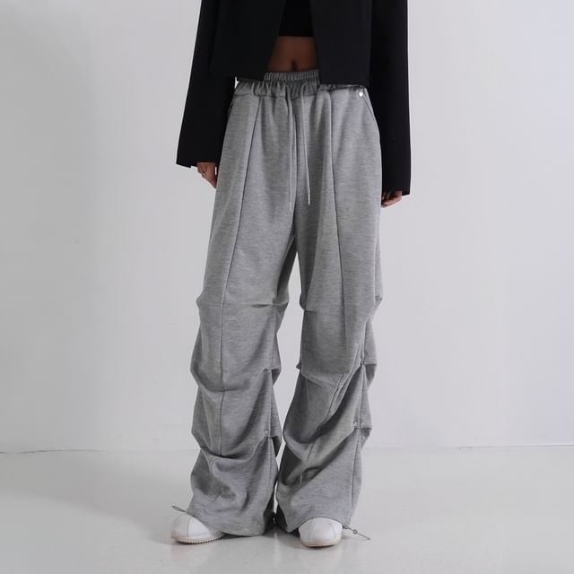 SeoulPop-Drawstring Plain Ruched Straight Cut Pants