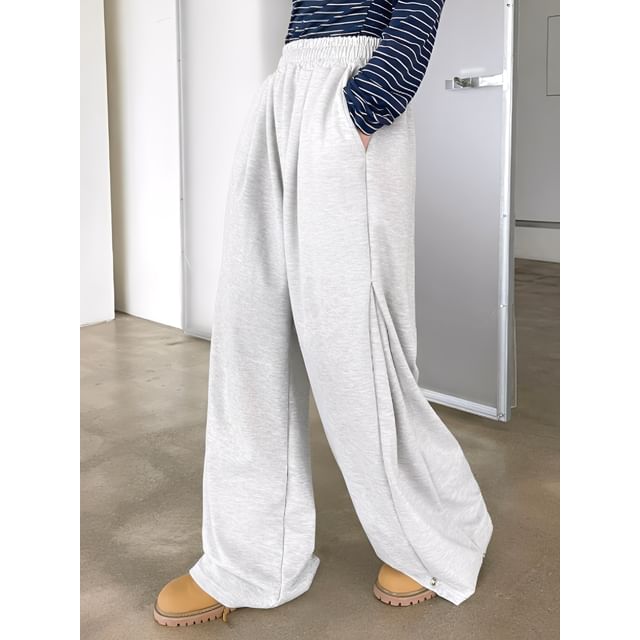 SeoulPop-Drawstring Waist Plain Button-Up Loose-Fit Pants