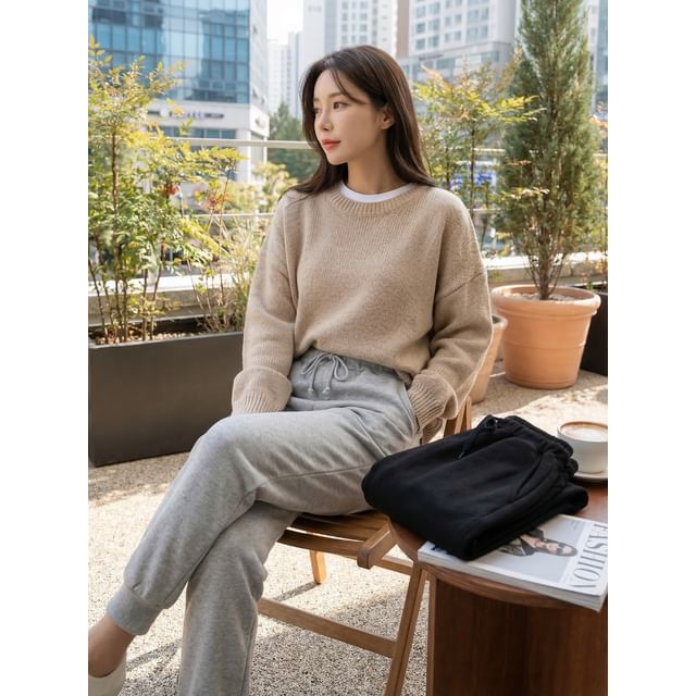 SeoulPop-Drawstring Waist Plain Jogger Pants