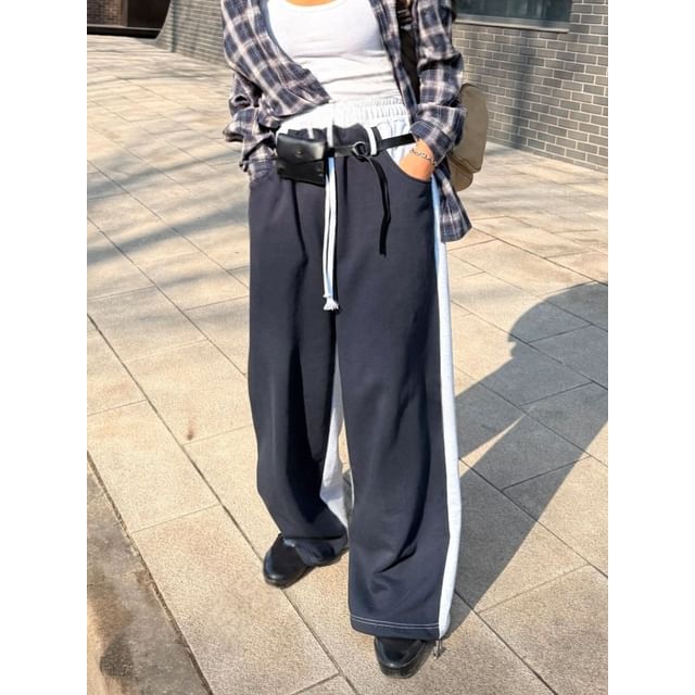 SeoulPop-Elastic-Waist Drawstring Color Block Shift Sweatpants