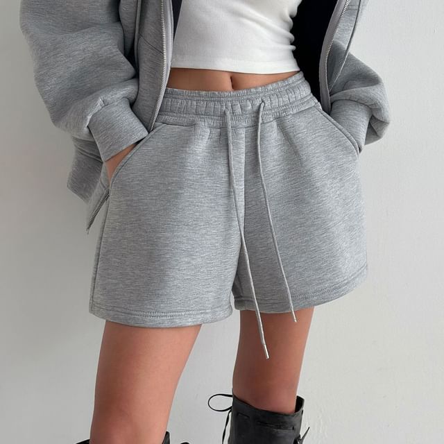 SeoulPop-Elastic-Waist Drawstring Plain Shorts