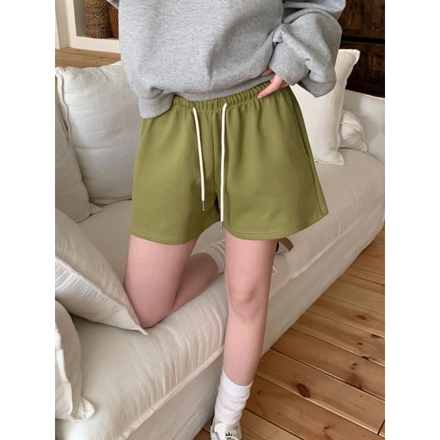 SeoulPop-Elastic-Waist Drawstring Plain Shorts