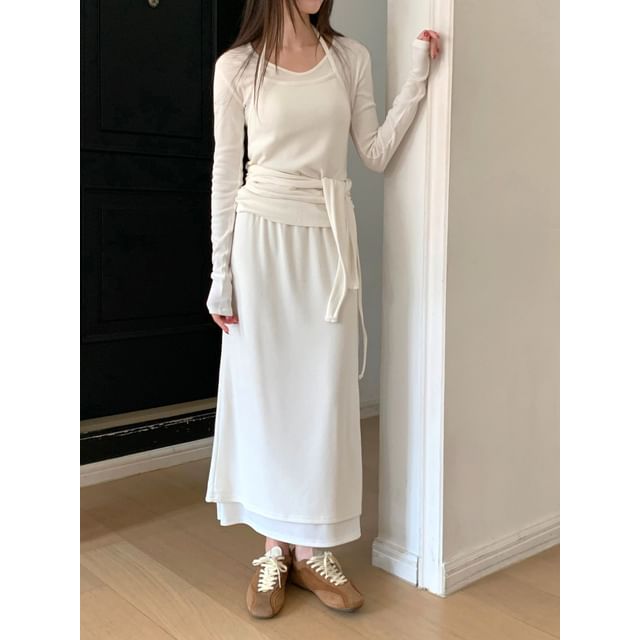 SeoulPop-Elastic Waist Layered Midi Skirt