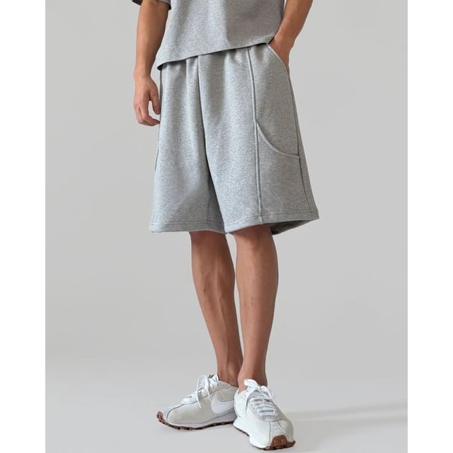 SeoulPop-Elastic Waist Plain Shorts