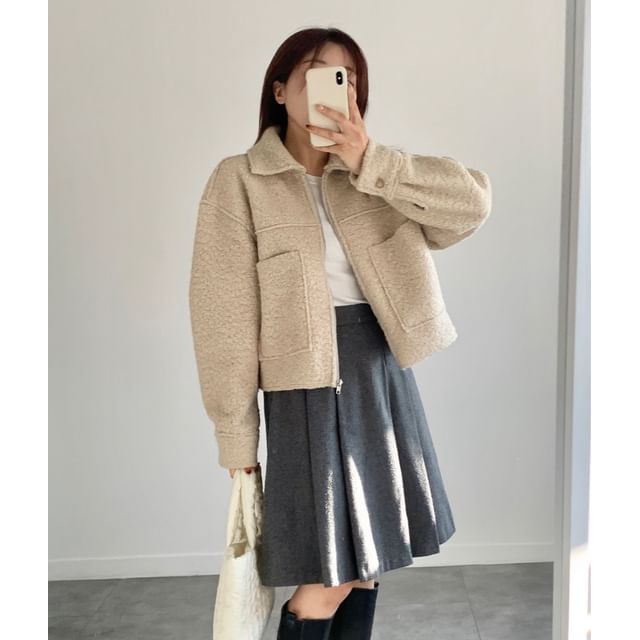 SeoulPop-Fleece Lapel Zip-Up Jacket