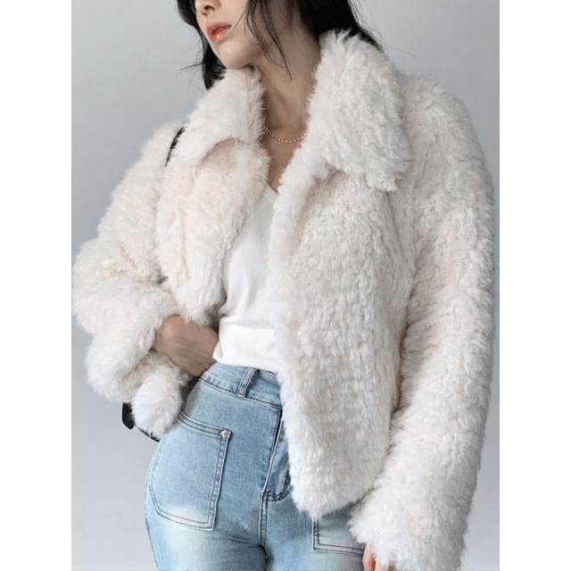 SeoulPop-Furry Plain Button-Up Jacket