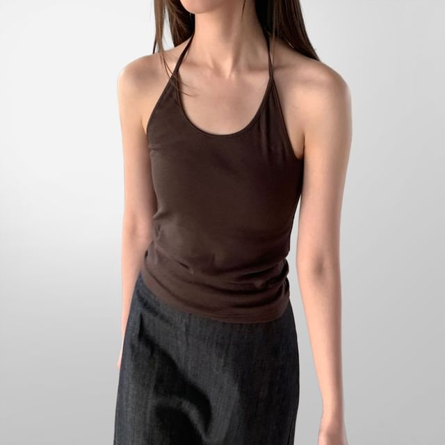 SeoulPop-Halter Neck Plain Top