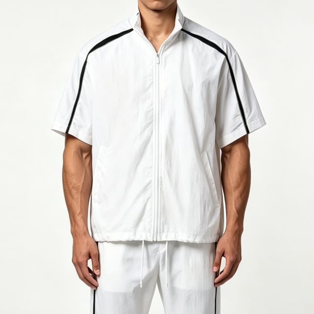 SeoulPop-Lightweight Windproof Contrast-Zip Tech Shirt