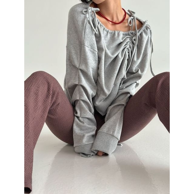 SeoulPop-Long-Sleeve Irregular Drawstring Sweatshirt