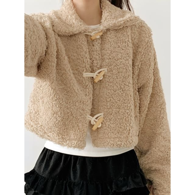 SeoulPop-Long-Sleeve Plain Furry Toggle Jacket
