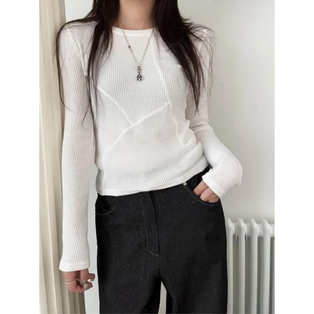 SeoulPop-Long-Sleeve Plain Knit Top