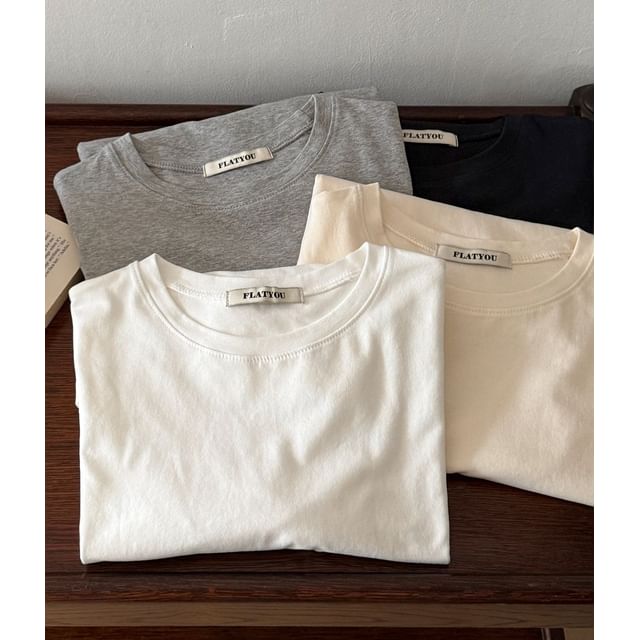 SeoulPop-Long-Sleeve Plain Tee