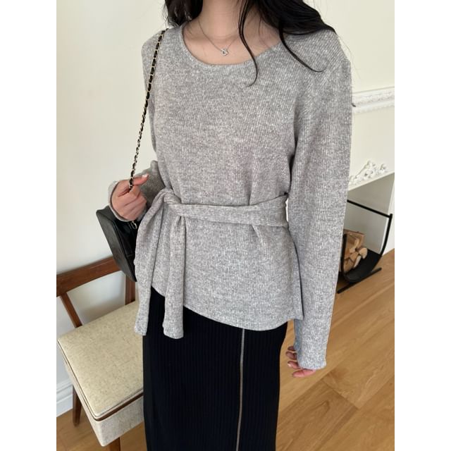 SeoulPop-Long-Sleeve Wrap Knit Top