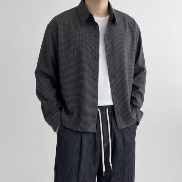 SeoulPop-Microplaid Button-Up Crop Shacket