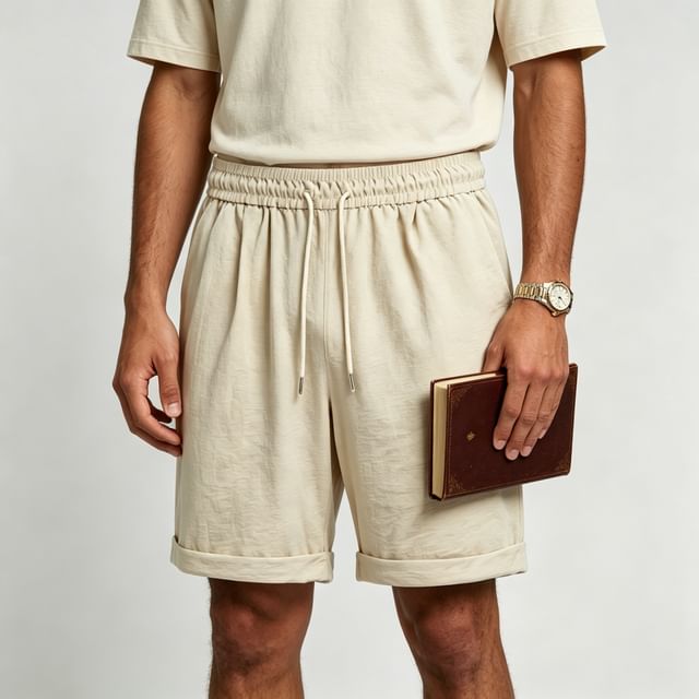 SeoulPop-Minimalist Solid Color Elastic Drawstring Lounge Shorts