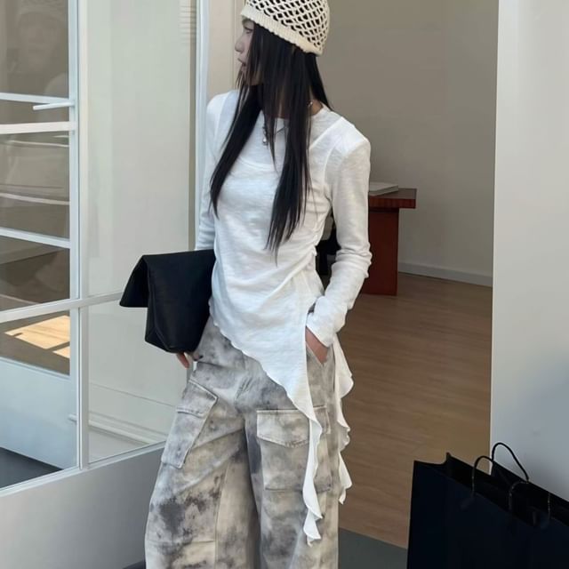 SeoulPop-Mock Two-Piece Plain Asymmetrical Top