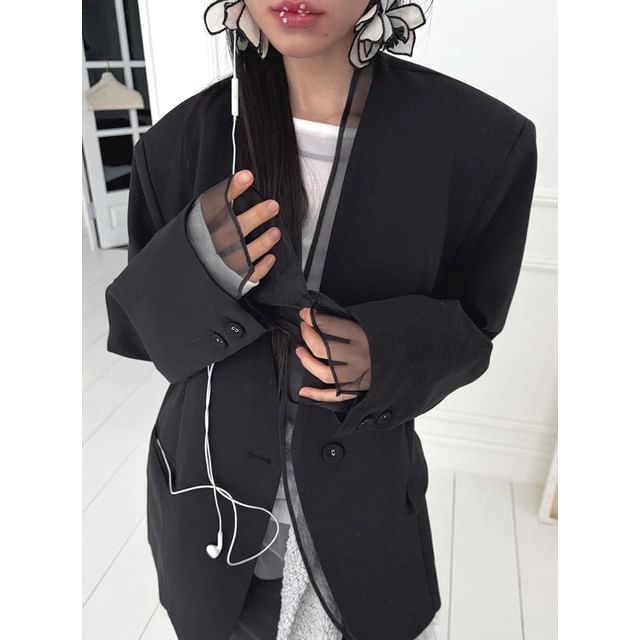 SeoulPop-Panel Mesh Loose-Fit Blazer