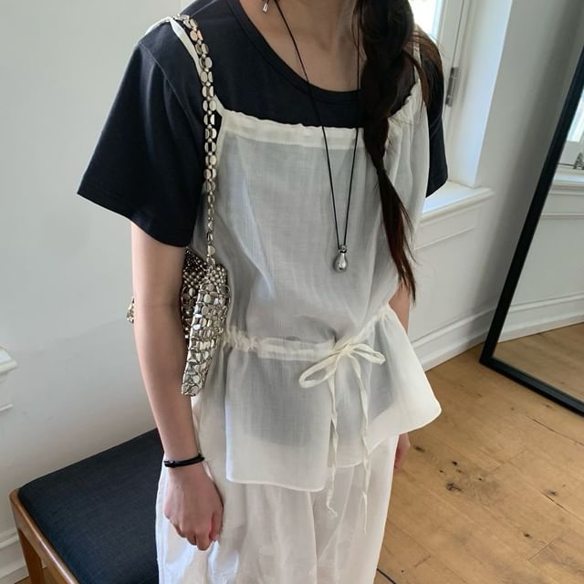 SeoulPop-Plain Drawstring Camisole Top